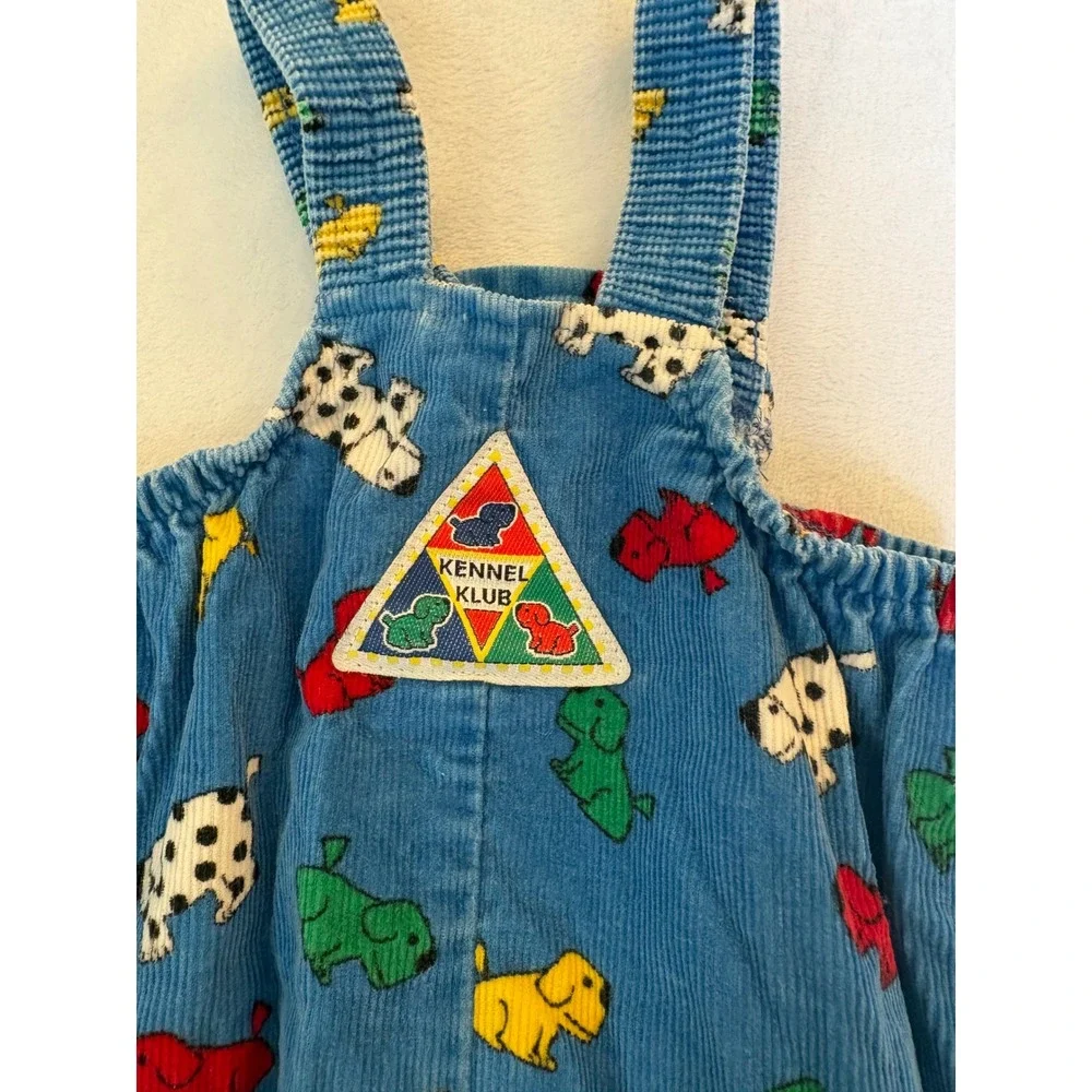 Vintage OshKosh Bgosh Kennel Klub Blue Corduroy Dog Print Footed Overalls 3-6M